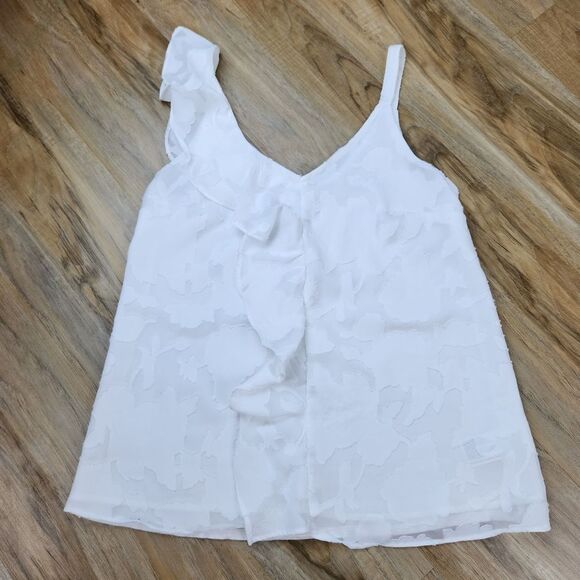 a new day Tops - ☔️💜White Cascading Ruffle Front Sleeveless Top Small